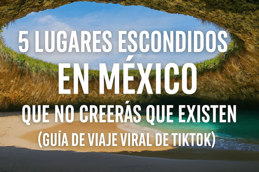 ALT="Cenote en México con texto 5 Lugares Secretos en México / 5 Hidden Places in Mexico – Horizontal Cover"