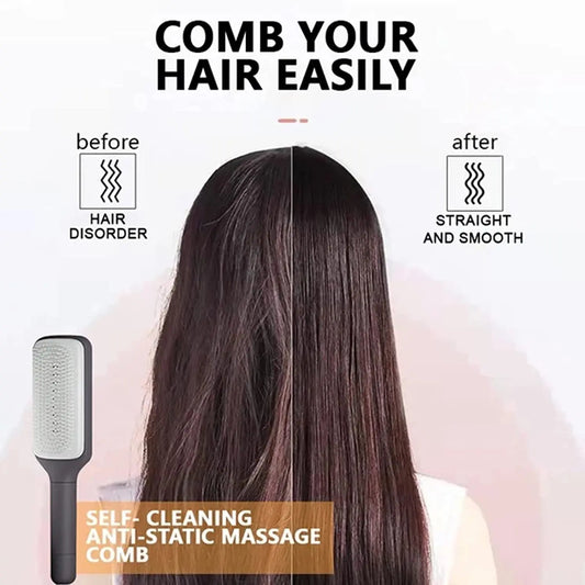 4 In 1 Self Cleaning Hair Brush New Self-Cleaning Anti-Static Massage Comb Scalable Rotate Lifting Self Cleaning Hairbrush - Marc Universal Store
