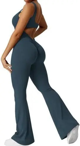 Women Sleeveless Flare Jumpsuits Fitness Yoga Long Pants - Marc Universal Store