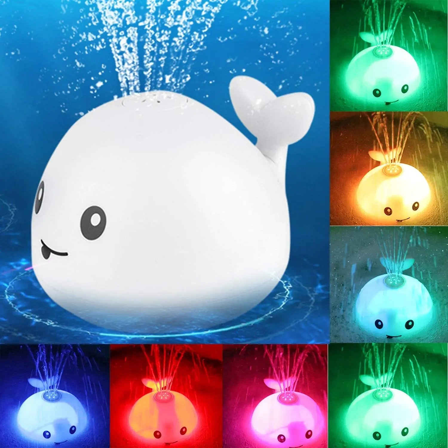 Baby Cute Cartoon Whale Floating Spraying Water Bath Toys With Light Music LED Light Baby Toys Marc Electronic Store