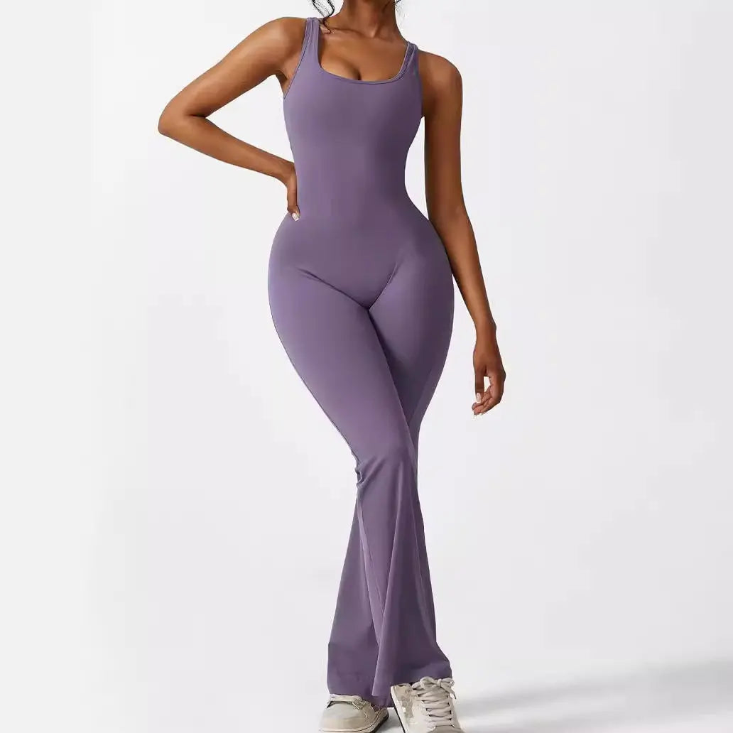 Women Sleeveless Flare Jumpsuits Fitness Yoga Long Pants Marc Electronic Store