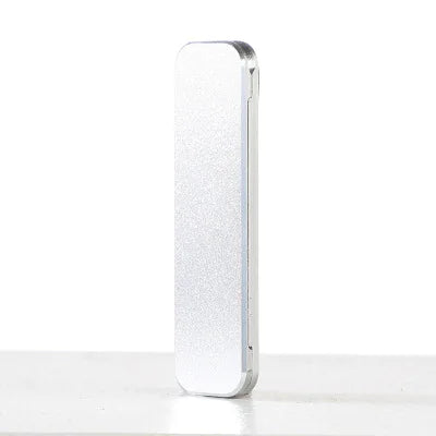 Ultra-Slim Aluminum Folding Phone Stand in a sleek silver finish, showcasing its portable and adjustable design.